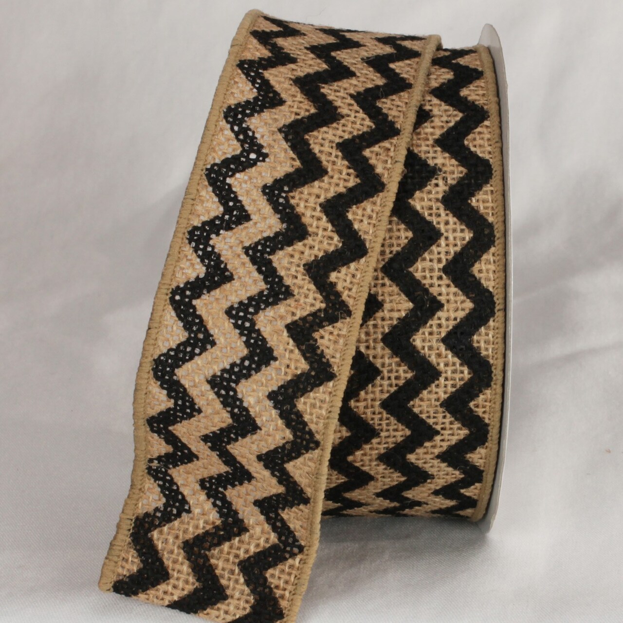 The Ribbon People Tan and Black Burlap Chevron Print Wired Craft Ribbon 2" x 40 Yards